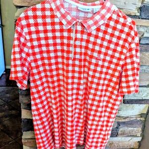 Lacoste Red and White Check Polo